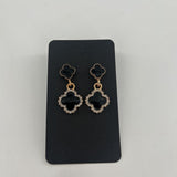 Black clover w rhinestone dangle earrings