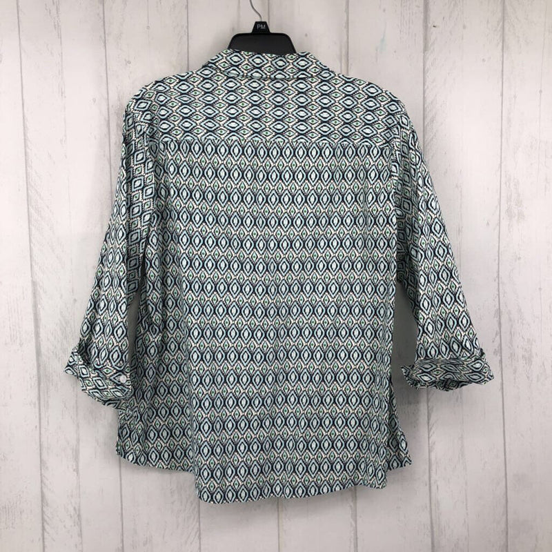 14p Printed button down 3/4 slv top