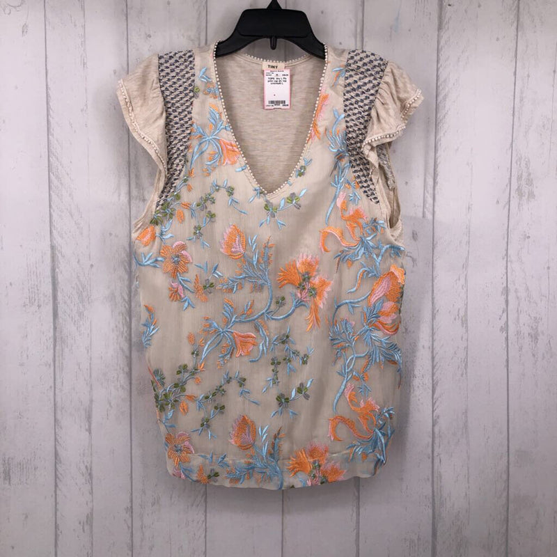 L Flo print cap slv top