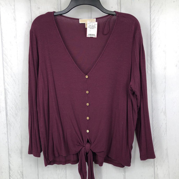 L Ribbed v-neck buttoned l/s top