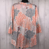 XL Printed pleated button down 3/4 slv tunic