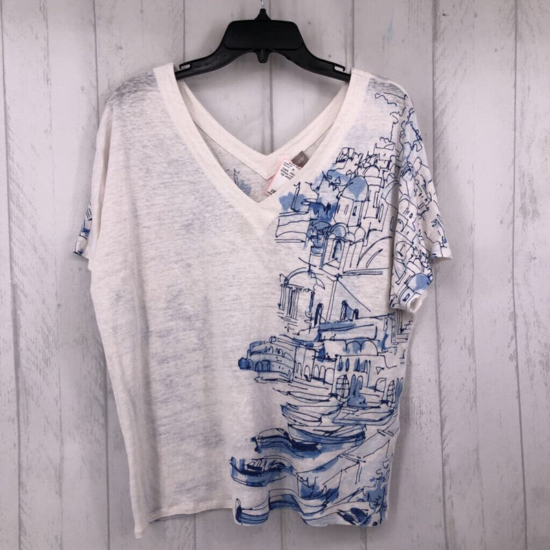 2(L) Printed v-neck s/s top