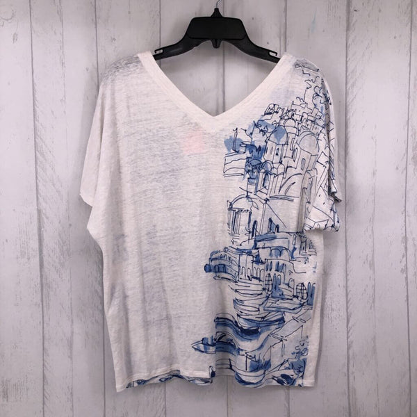 2(L) Printed v-neck s/s top