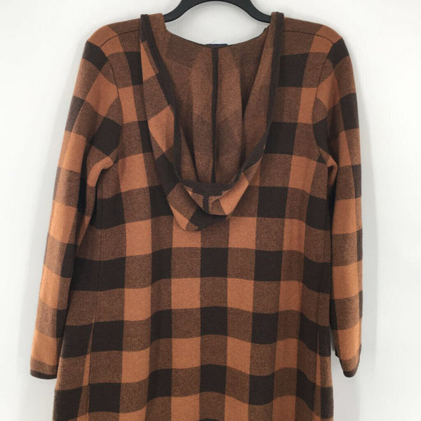 M Plaid hooded cardi