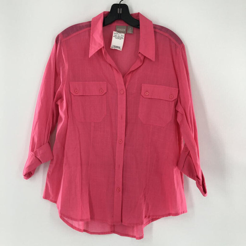 2(L) Button down tab slv top