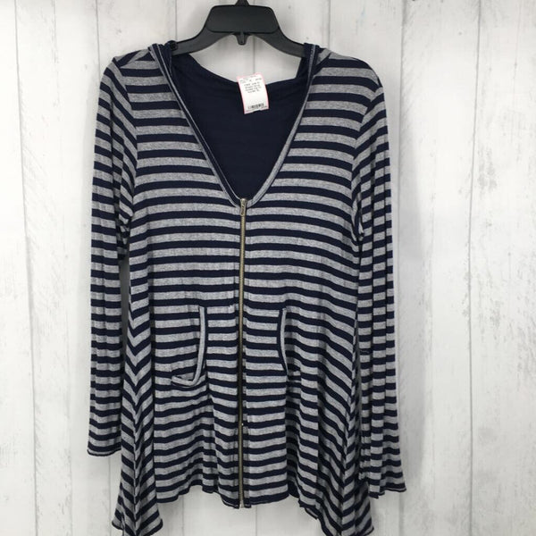 XL Striped zip-up hooded top l/s