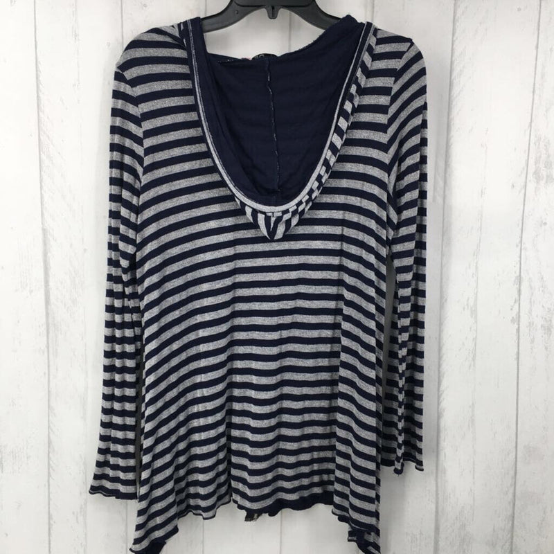 XL Striped zip-up hooded top l/s