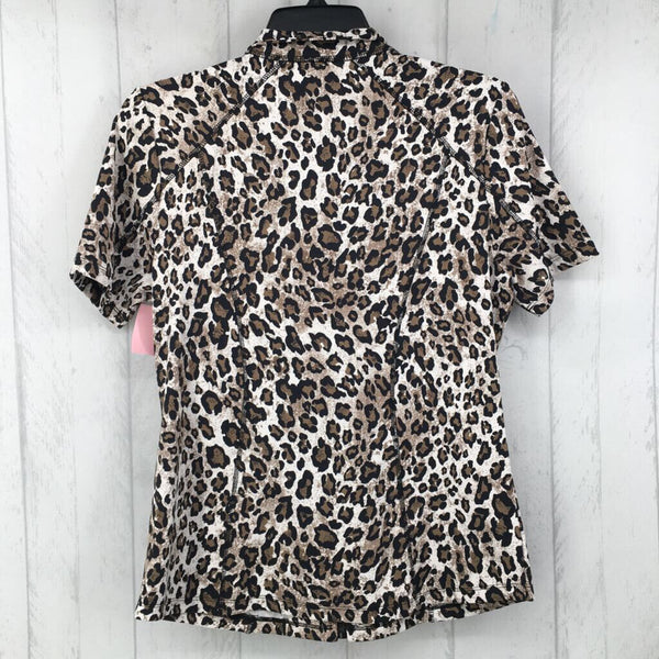 0(S) animal print zip-up s/s top