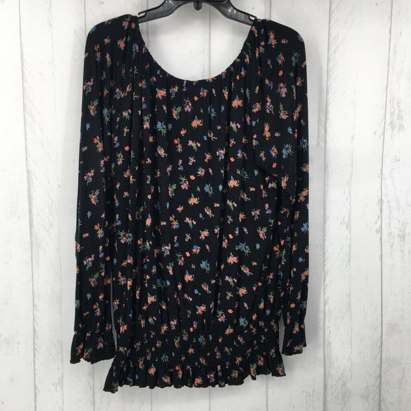 L Flo print smocked l/s top