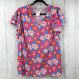 XL Flo print ruffled slv top