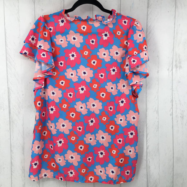 XL Flo print ruffled slv top