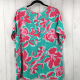 R35 XL Flo print v-neck s/s top