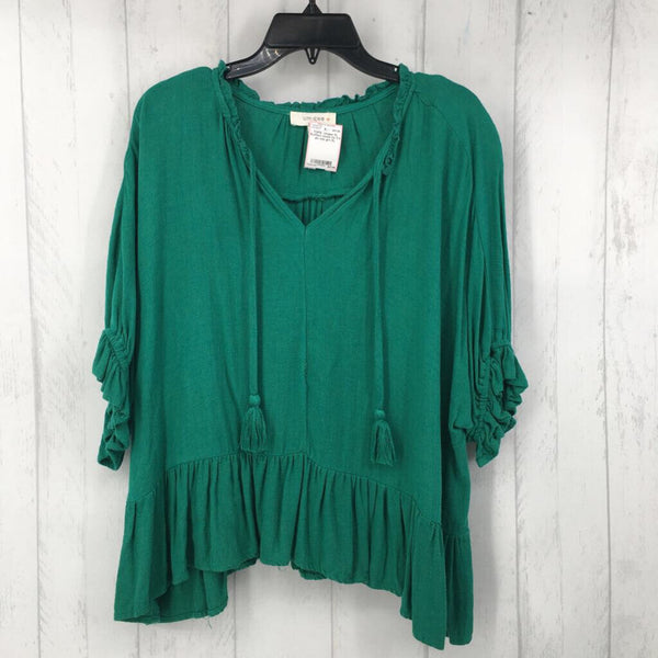 XL Ruffled tassel tie 3/4 slv top