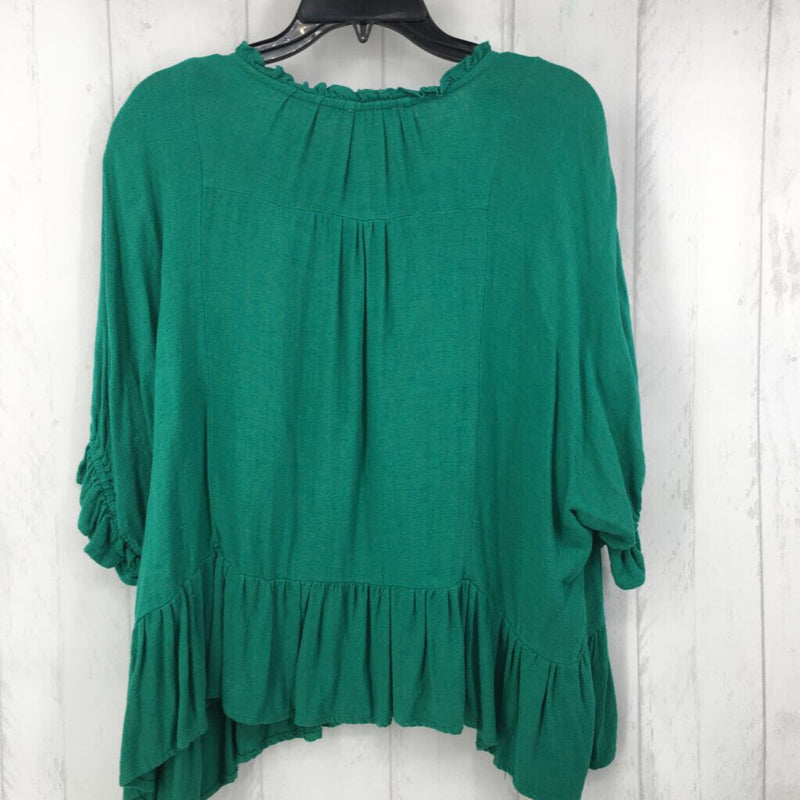 XL Ruffled tassel tie 3/4 slv top