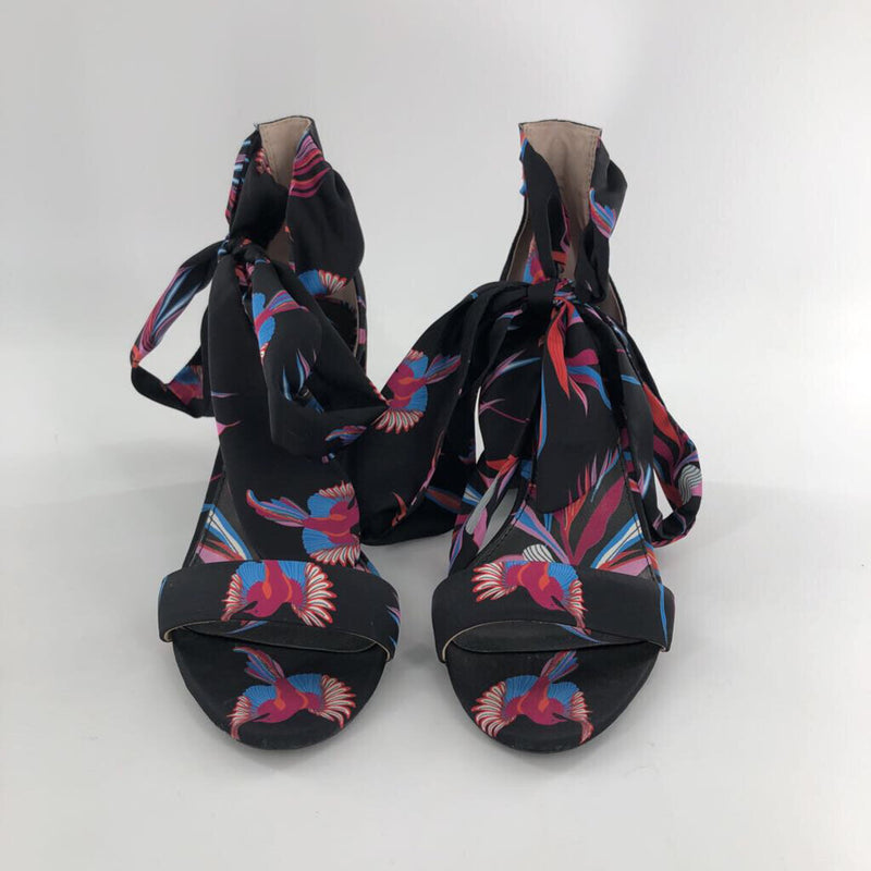 8 Printed block heel ribbon tie heel