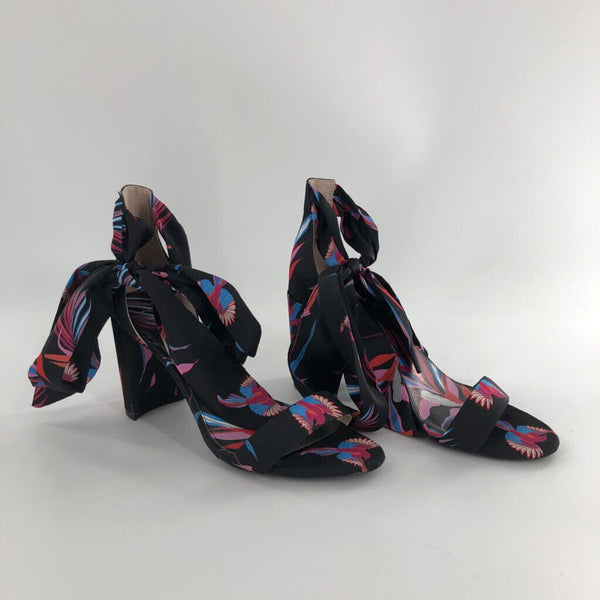 8 Printed block heel ribbon tie heel