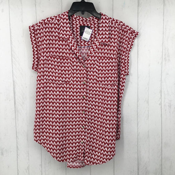 M Printed button down cap slv top