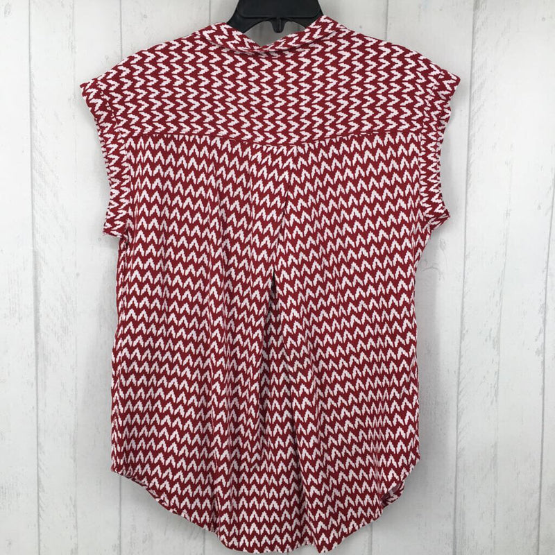 M Printed button down cap slv top