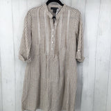 M Linen striped 3/4 slv dress