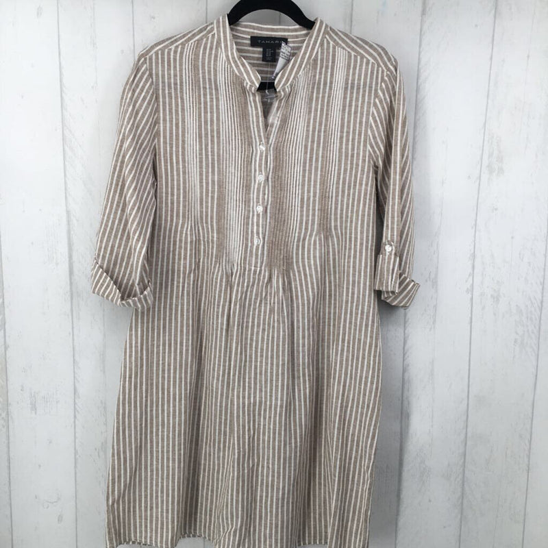 M Linen striped 3/4 slv dress