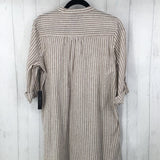 M Linen striped 3/4 slv dress