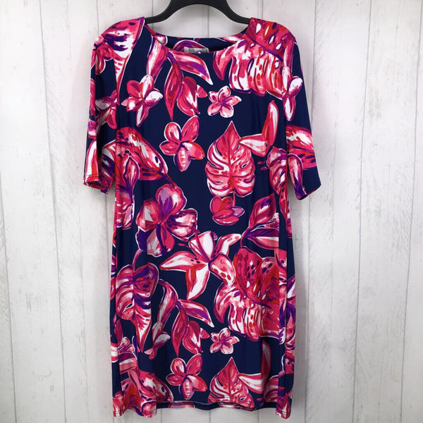 R60 XL Flo print elbow slv dress