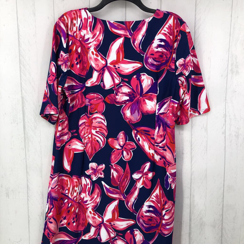 R60 XL Flo print elbow slv dress