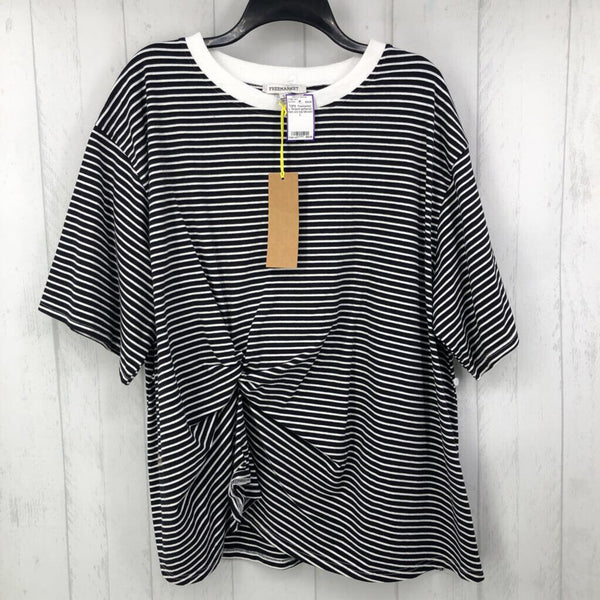 L Striped gathered hem s/s top