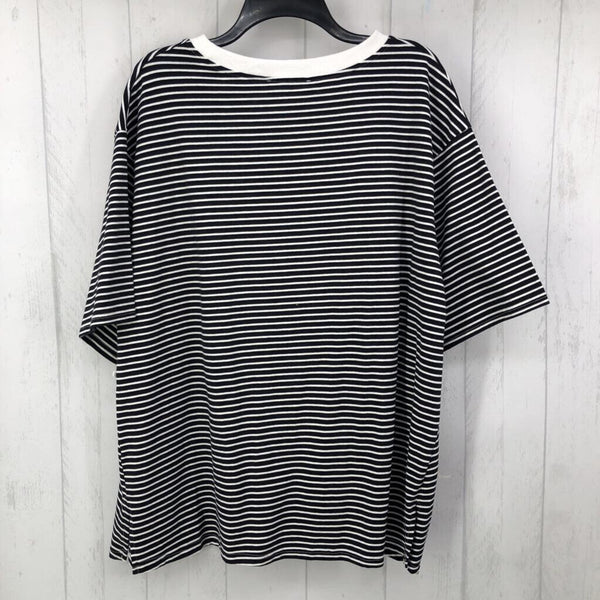 L Striped gathered hem s/s top