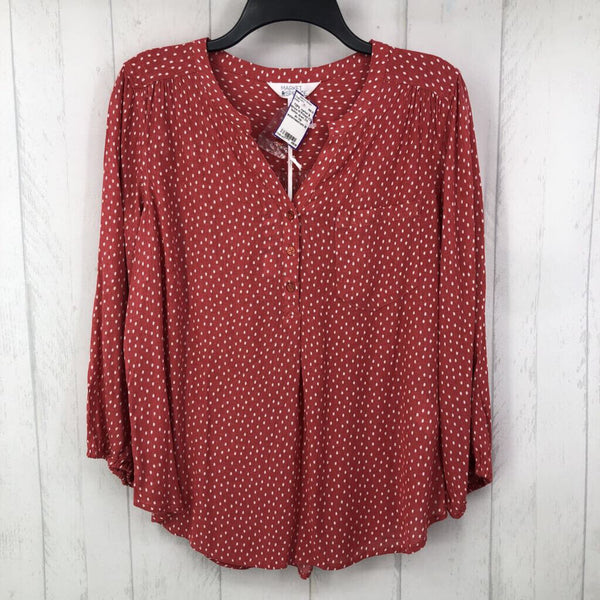 M Printed 1/2 button down 3/4 slv top