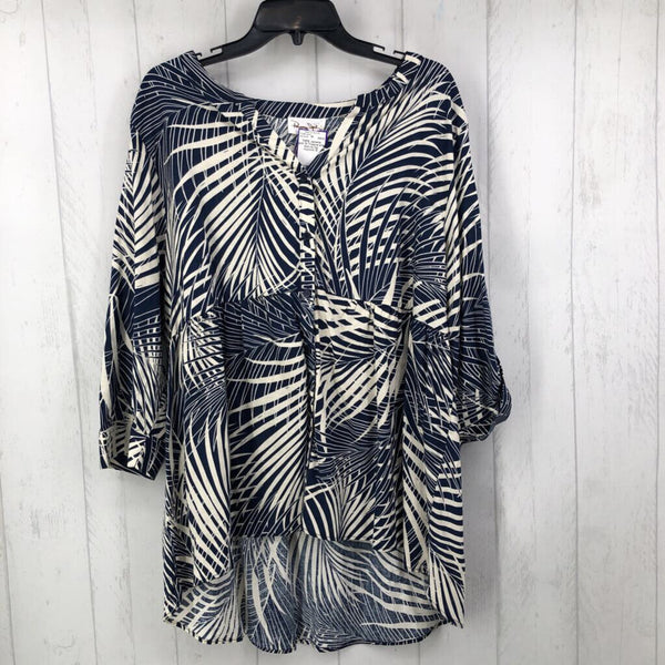 1X Tropical print hi-lo l/s top