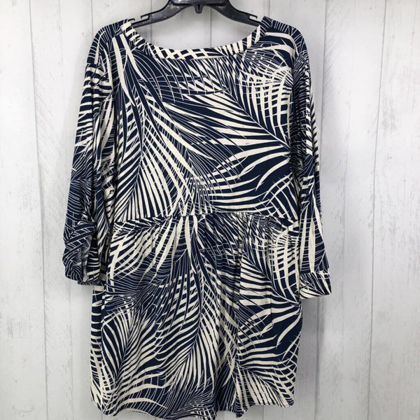 1X Tropical print hi-lo l/s top