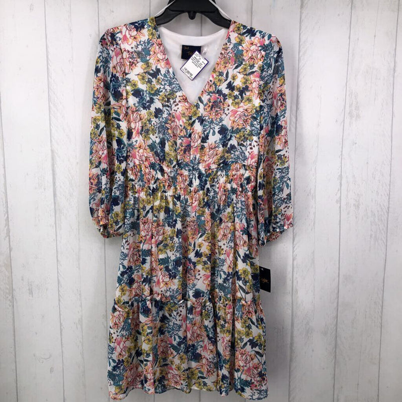 6 Flo print v-neck 3/4 slv dress