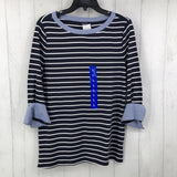 L Striped cuffed 3/4 slv top