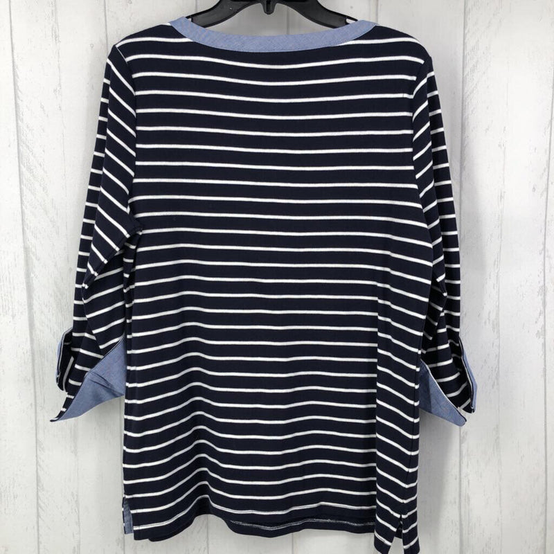 L Striped cuffed 3/4 slv top