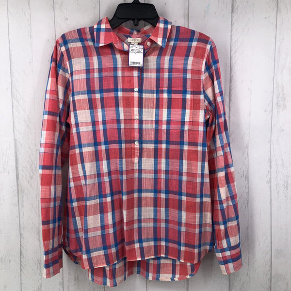 S Plaid 1/2 button down l/s top