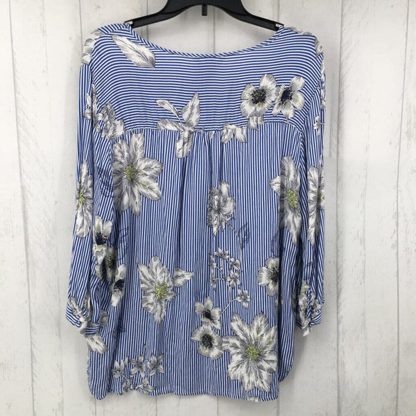 XL striped/flo print l/s top