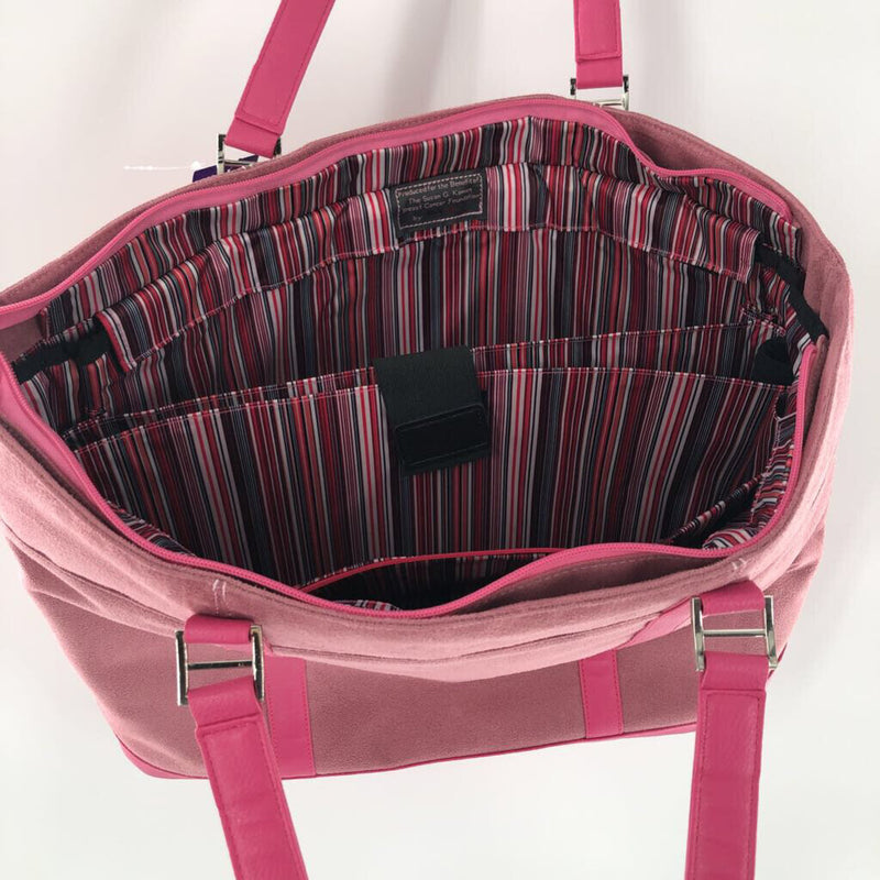 pink ribbon suede laptop tote