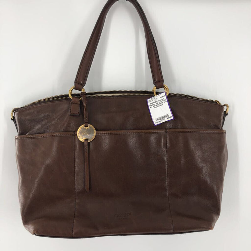 leather zip top tote w/ slip pockets