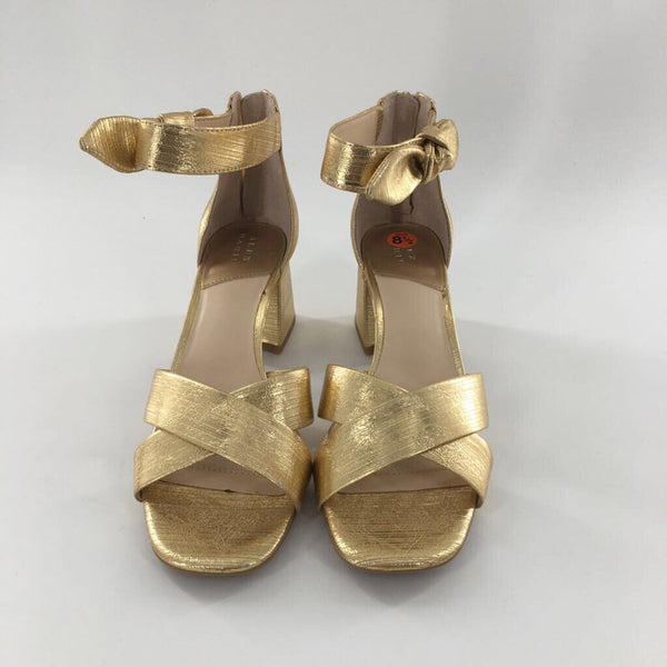 8.5 Gold ankle strap block heel sandals