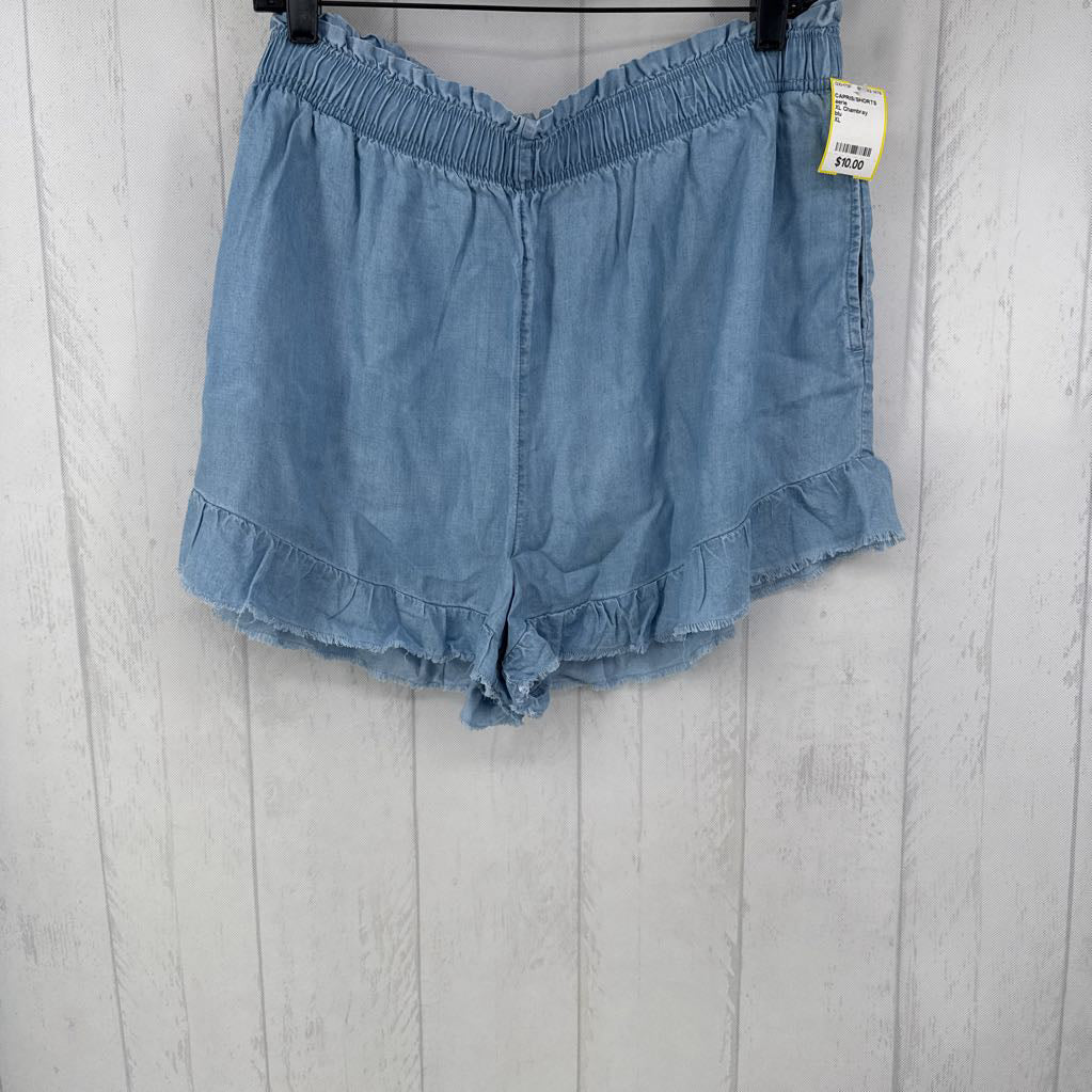 XL Chambray ruffled hem shorts