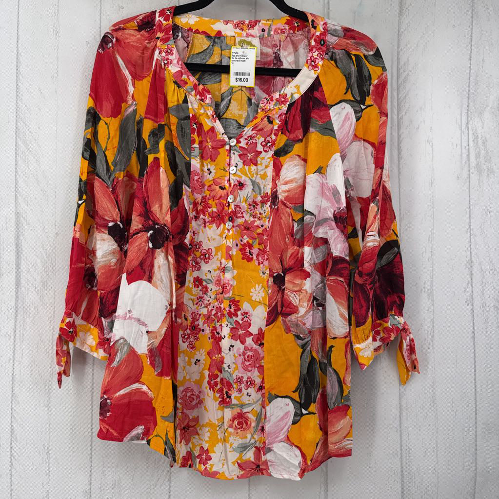 1x tie elbow slv flower print top