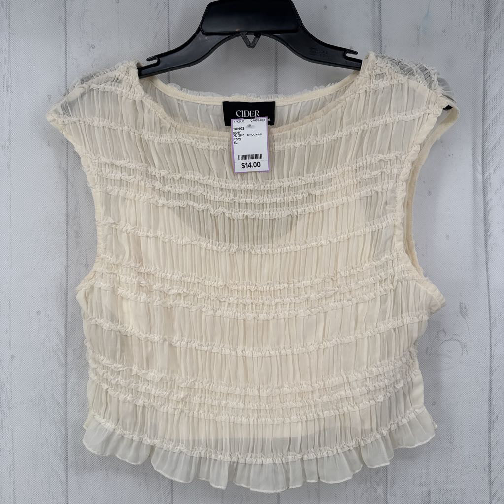 XL 2Pc smocked semi sheer tank