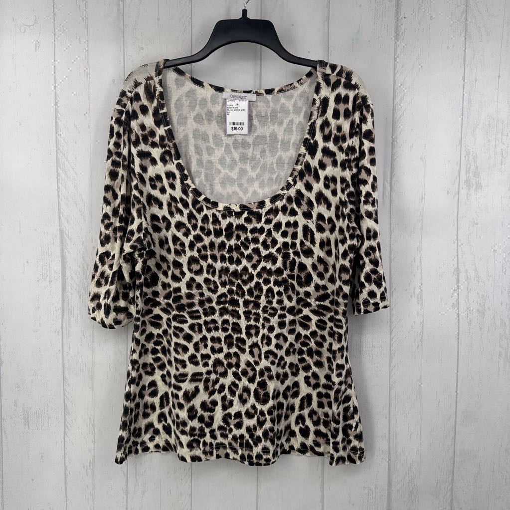 XL s/s animal print scoop neck top