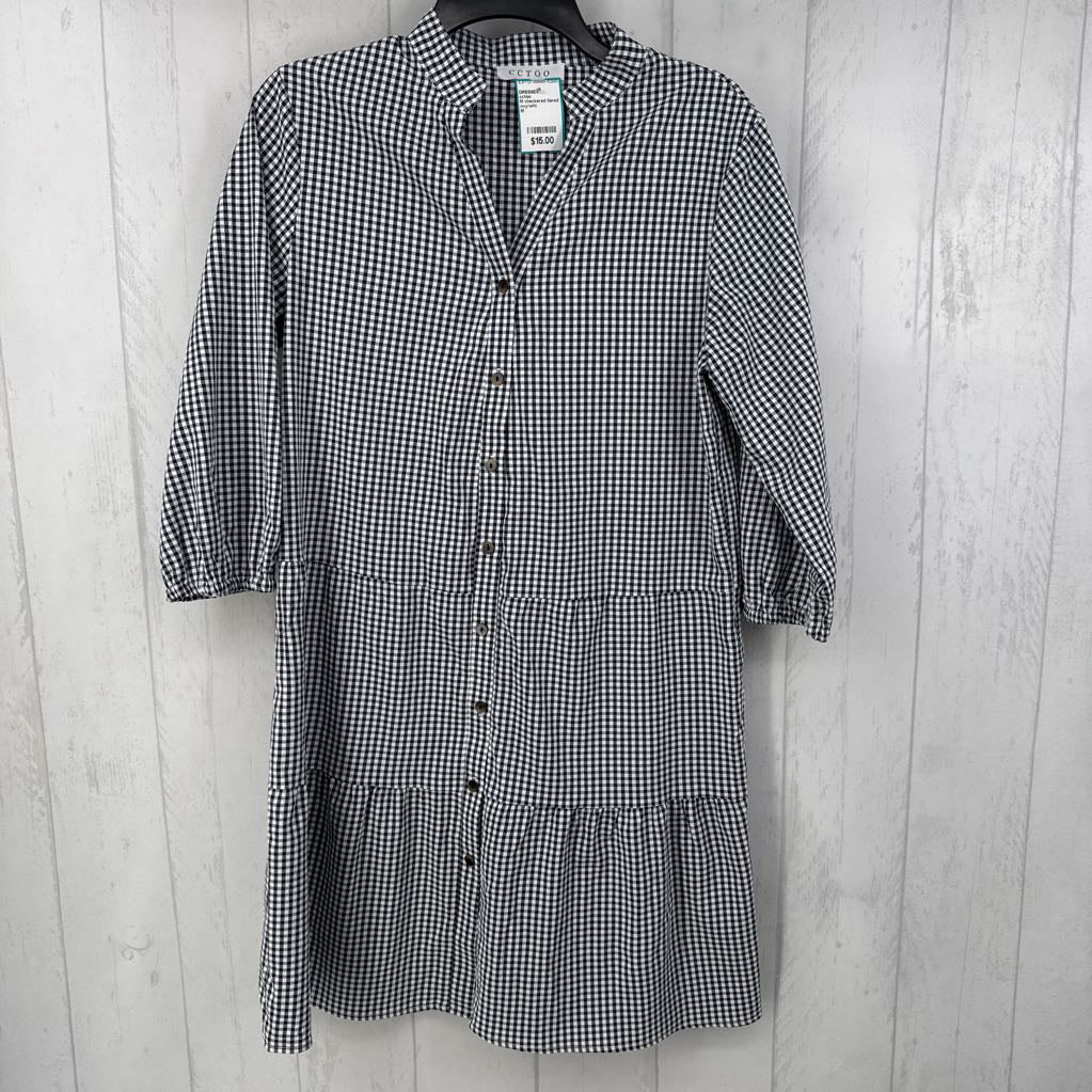 M checkered tiered 3/4 slv dress