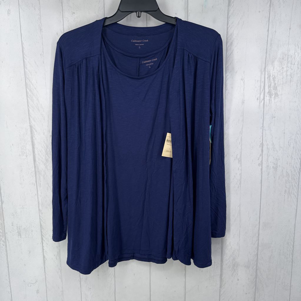 R75 2pc L l/s open cardigan w/ cami