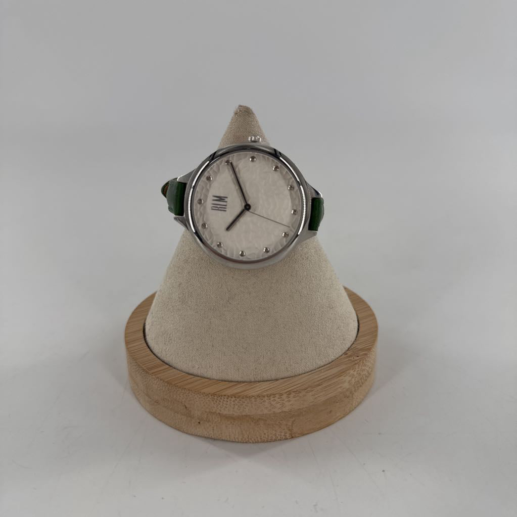 leather band round face watch