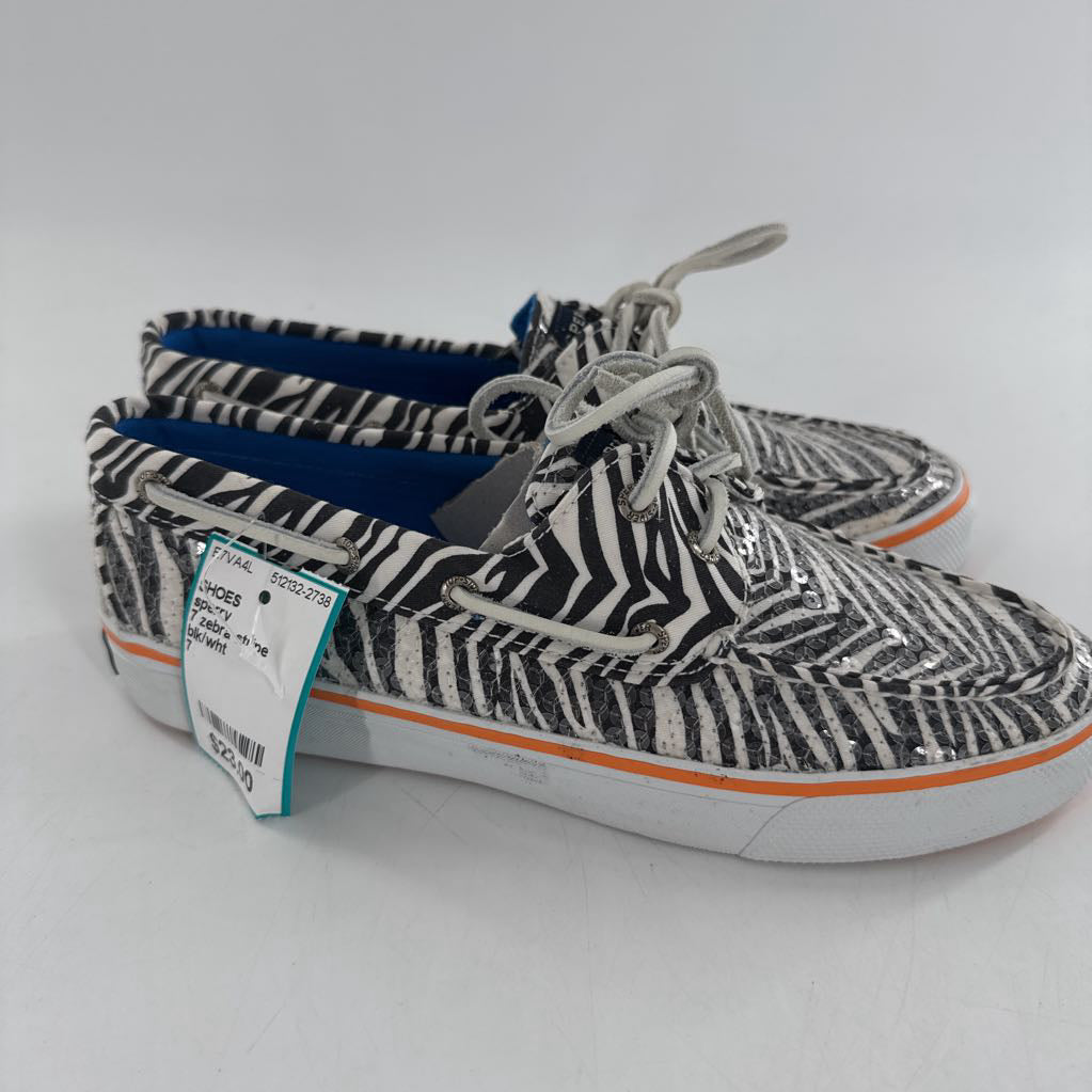 7 zebra stripe sequin boat shoe