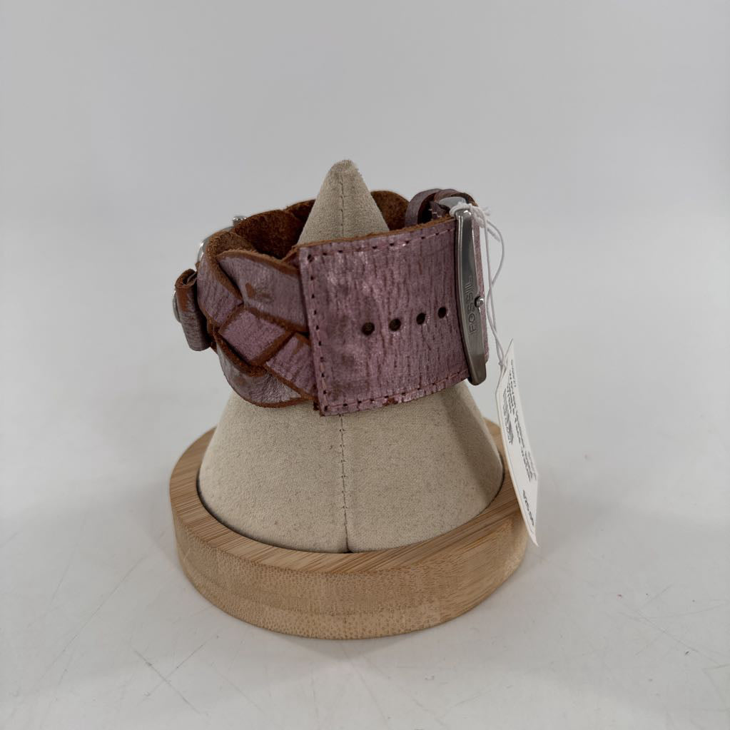 woven leather band square face watch w/tin