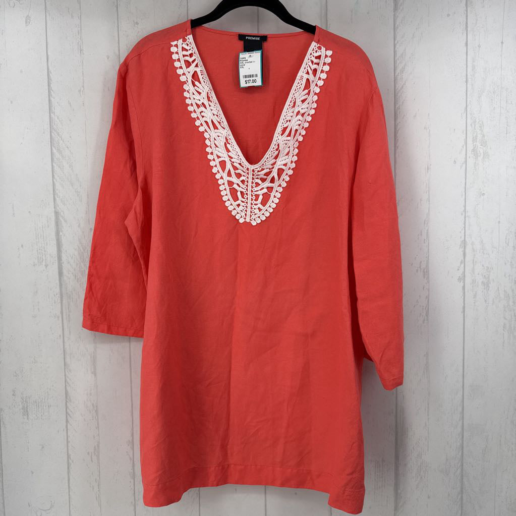 XXL crochet v-neck 3/4 slv tunic